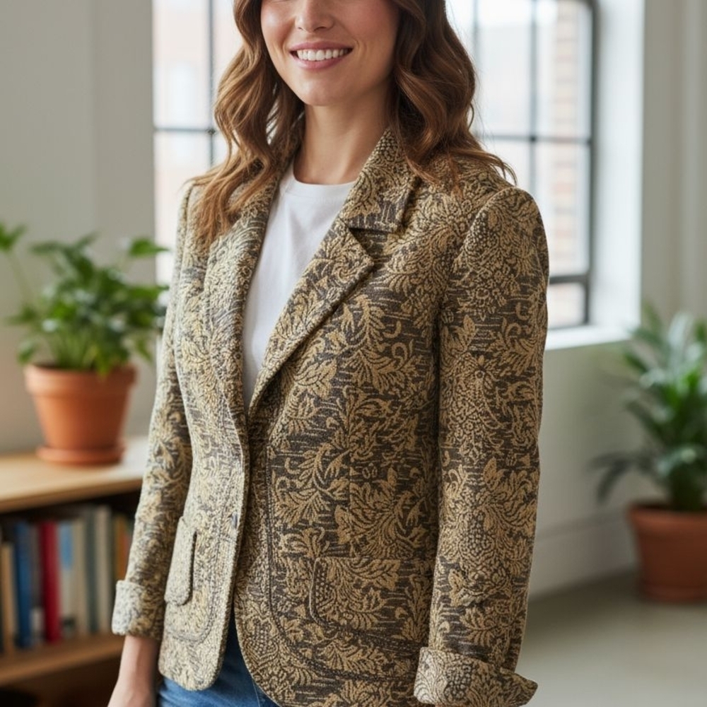 FDJ French Dressing Elegant Tan and Brown Women's Sort Vintage 90's Blazer Sz 12